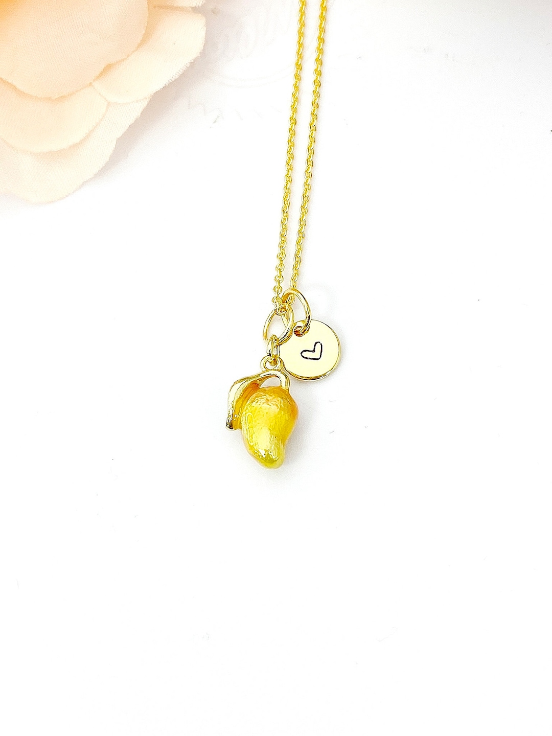 Mangoes Necklace, Gold Mangoes Tropical Fruit Necklace, Birthday Gift