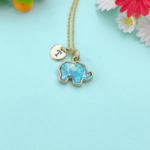 Gold Green Elephant Charm Necklace, N67B