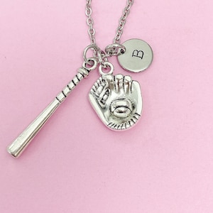 Silver Softball Charm Necklace Mitt Baseball Bat Charm Softball Girl Gifts Ideas Personalized Customized Made to Order, N2901