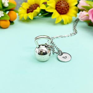 Kettlebell Charm Necklace • Silver Fitness Pendant • Athlete Workout Jewelry, N2594A
