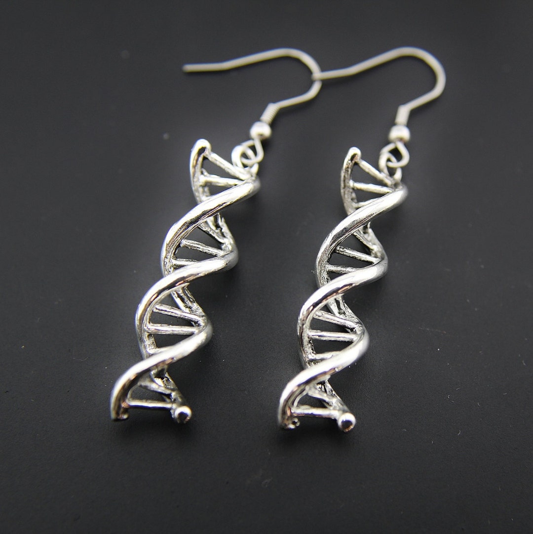Silver DNA Charm Dangle Earrings, DNA Charm, DNA Earrings, Double Helix