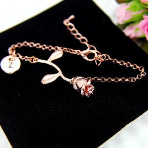 Rose Gold Rose Charm Bracelet, June Birthday Jewelry Gift image 7