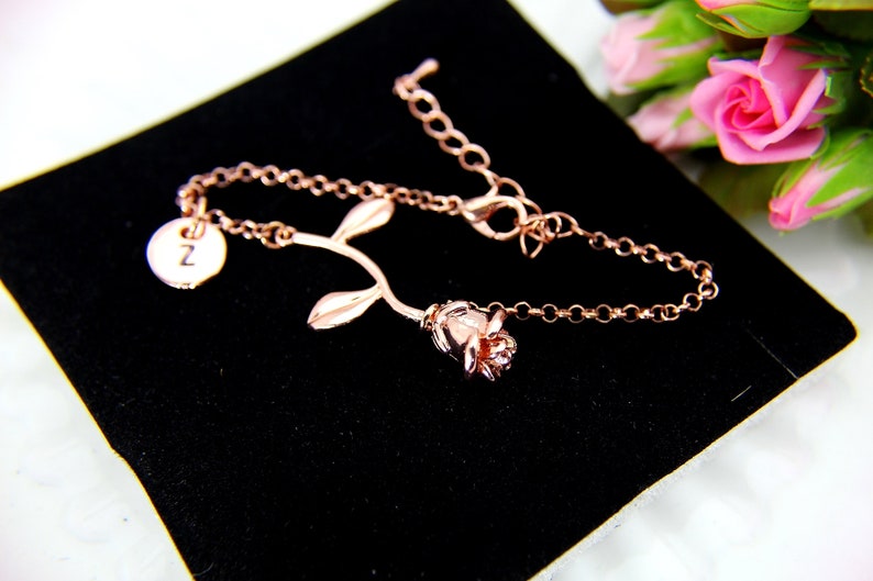 Rose Gold Rose Charm Bracelet, June Birthday Jewelry Gift image 7