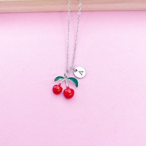 Silver Red Cherry Charm Necklace, Personize Customize Charm Necklace, N5376