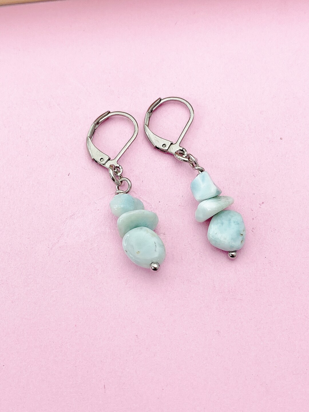 Silver Larimar Earrings, Natural Gemstone Jewelry N3971A Etsy