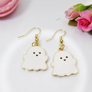 Halloween Earrings, Cute White Ghost, Fall Autumn, Personalized, Christmas Gift, Birthday Gift, Appreciation Gift, Thank You Gift, N3691