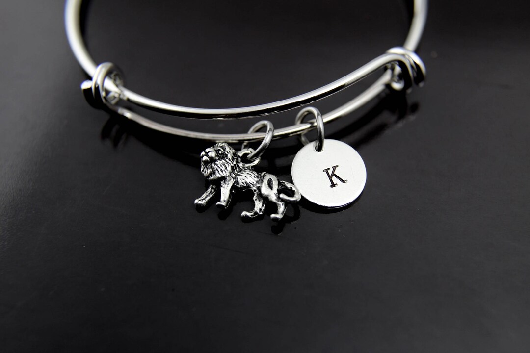 Silver Lion Charm Bracelet Lion Charm Bangle Lion Charm Big Cat Charm
