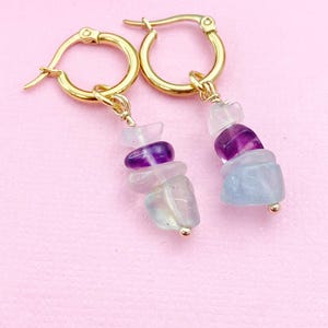 Gold Fluorite Earrings, Natural Gemstone Jewelry, N3975 image 2