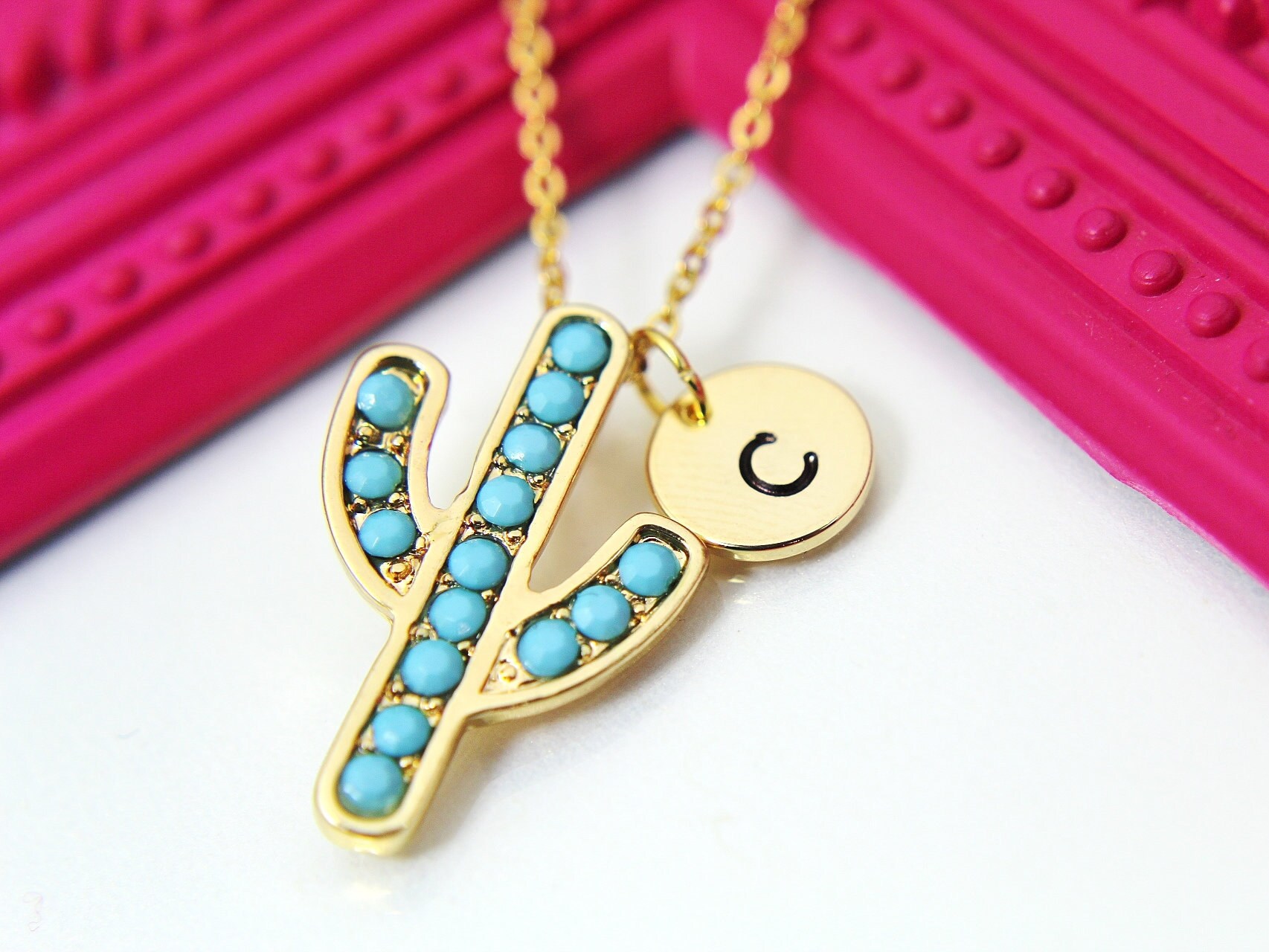 じん Indian Jewelry Cactus Necklace Buy Cactus Necklace, Gold Cactus Charm, Mini Cacti, Blue