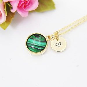 Gold Malachite Necklace, Gemstone Jewelry N3896