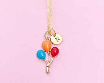 Gold Red Blue Balloon Charm Necklace Daughter Birthday Mother's Day Gifts Ideas Personalized Customized Made to Order, BN3185