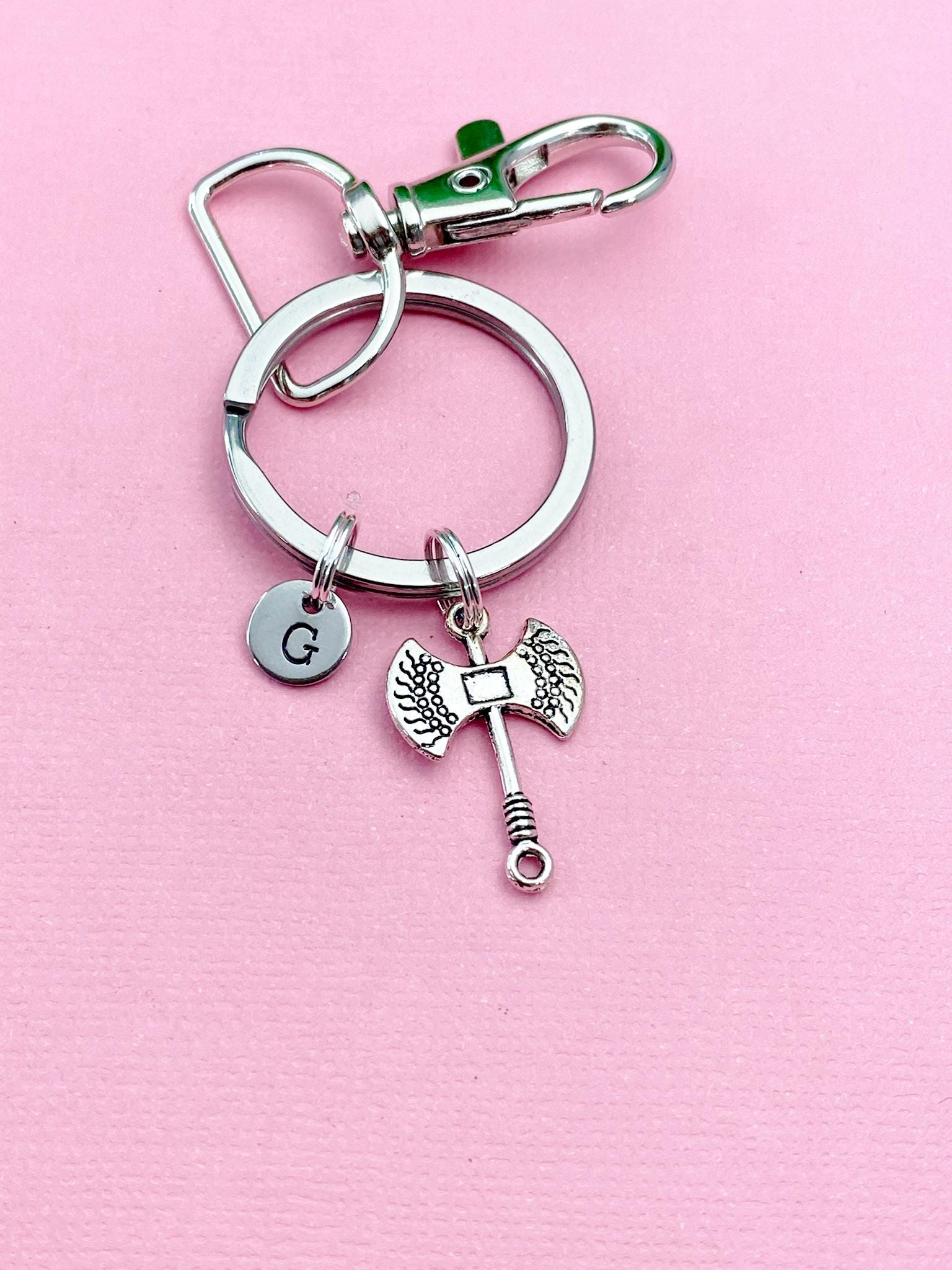 Silver Battle Axe Keychain, Initial Charm, Personalized Gift - Etsy