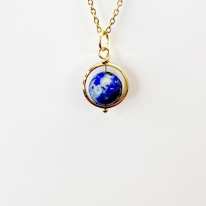 Gold or Silver Lapis Lazuli Necklace, Natural Gemstone Jewelry, Spinner Necklace, N5104