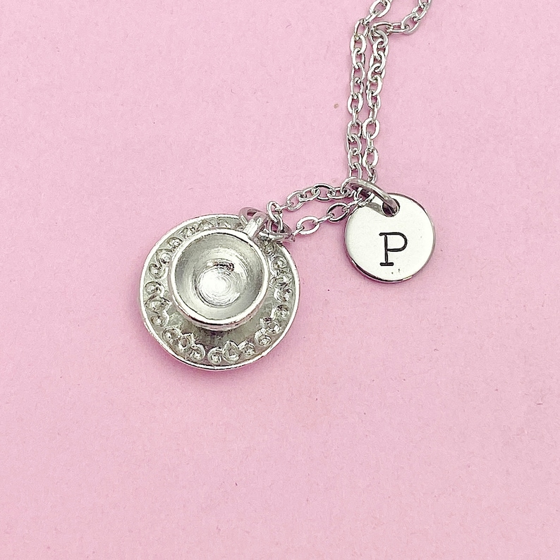 Cup and Saucer Teacup Necklace in Silver, Tea Party Gift, N811 image 8