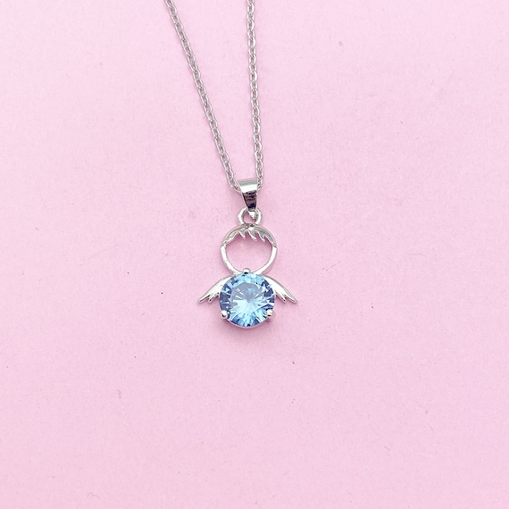 Silver Guardian Angel Charm Necklace, Cubic Zirconia Jewelry, N2335