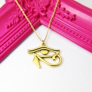 Gold Egyptian Eye of Horus Charm Necklace, Personalized Gift, N671