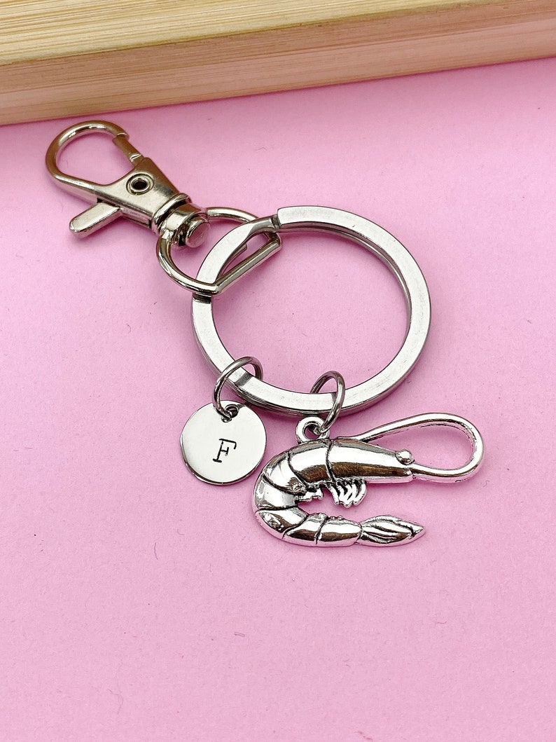 Silver Shrimp Charm Keychain, Sea Food Animal Charm, Shrimp Jewelry