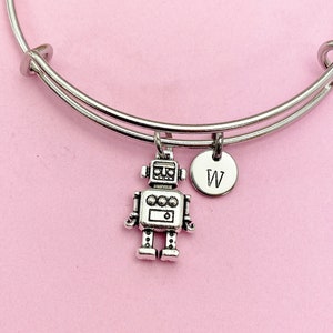 Silver Robot Charm Necklace Robotics Engineering School Gifts Ideas Personalized Customized Made to Order Gifts, N4770