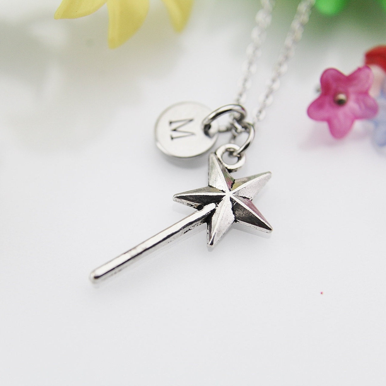 Magic Wand Necklace Silver Wand Charm Fairy Wand Charm Magic