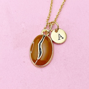 Gold Coffee Bean Charm Necklace, Brown Coffee Bean Charm, N5722
