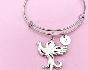 Silver Phoenix Charm Bracelet, Phoenix Bird Jewelry Gift, N5746B