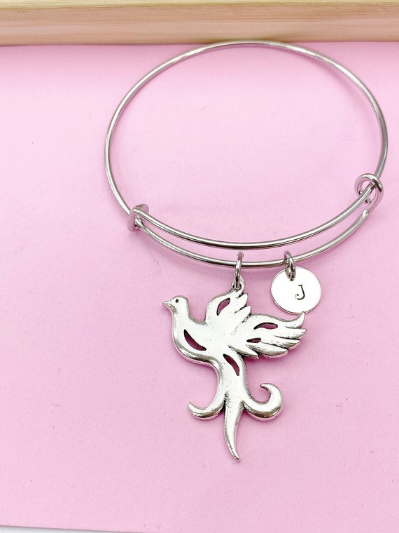 Silver Phoenix Charm Bracelet, Phoenix Bird Jewelry Gift, N5746B