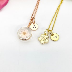 Rose Gold Cherry Blossom Necklace, Real Press Flower, Gold Sakura Necklace, Japanese Girlfriends Gift, N5158