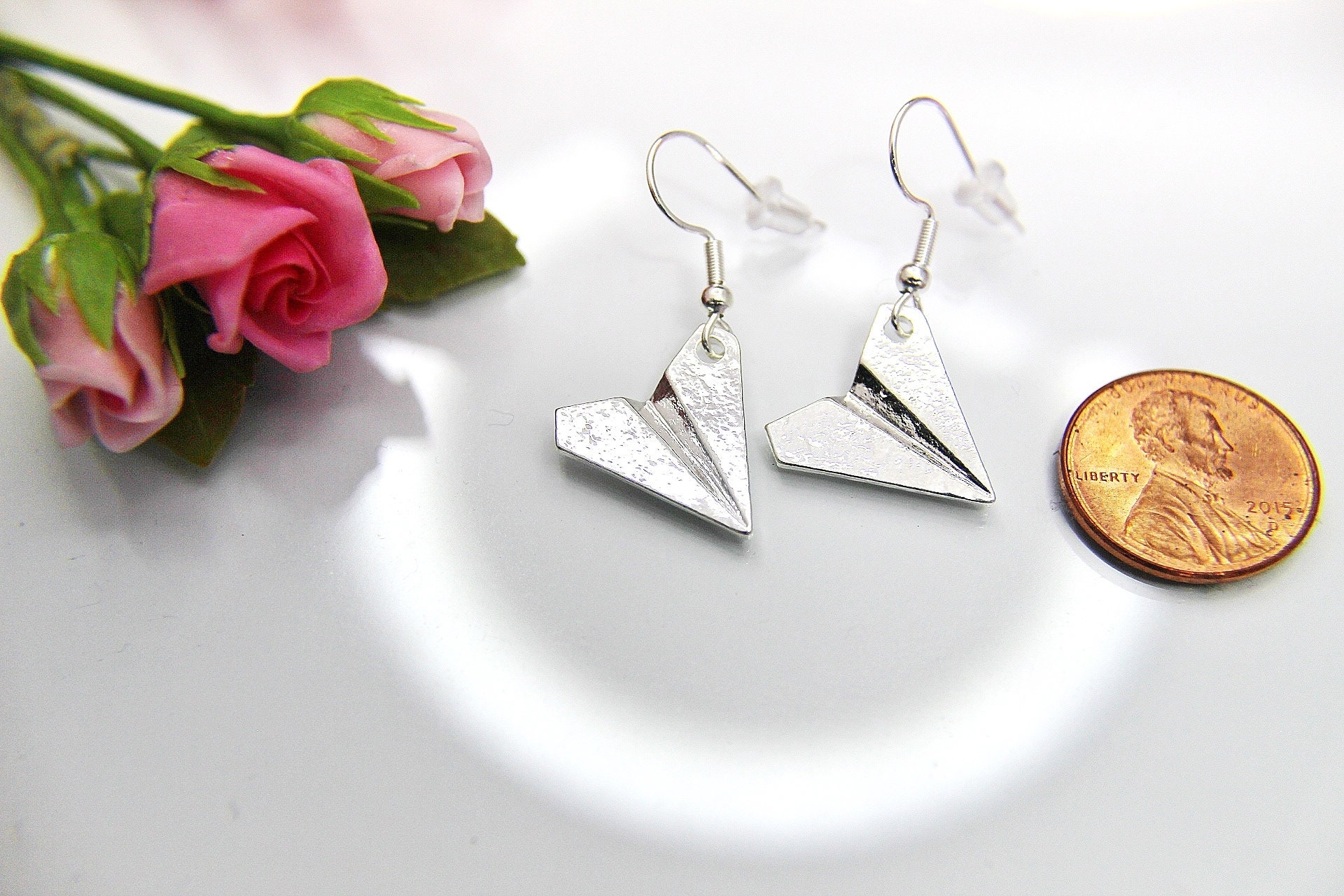 Silver Paper Airplane Earrings Paper Airplane Charm Paper Etsy