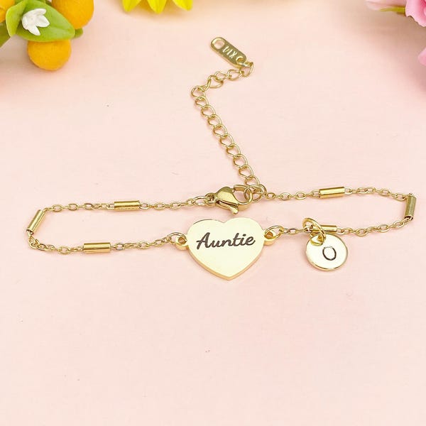Gold or Silver Auntie Bracelet, Aunt Jewelry, Aunt Gift, D473
