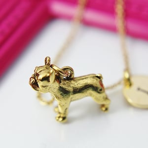 Gold French Bulldog Necklace, Dog Breed Animal Charm Pet Personalized Gift, N407C