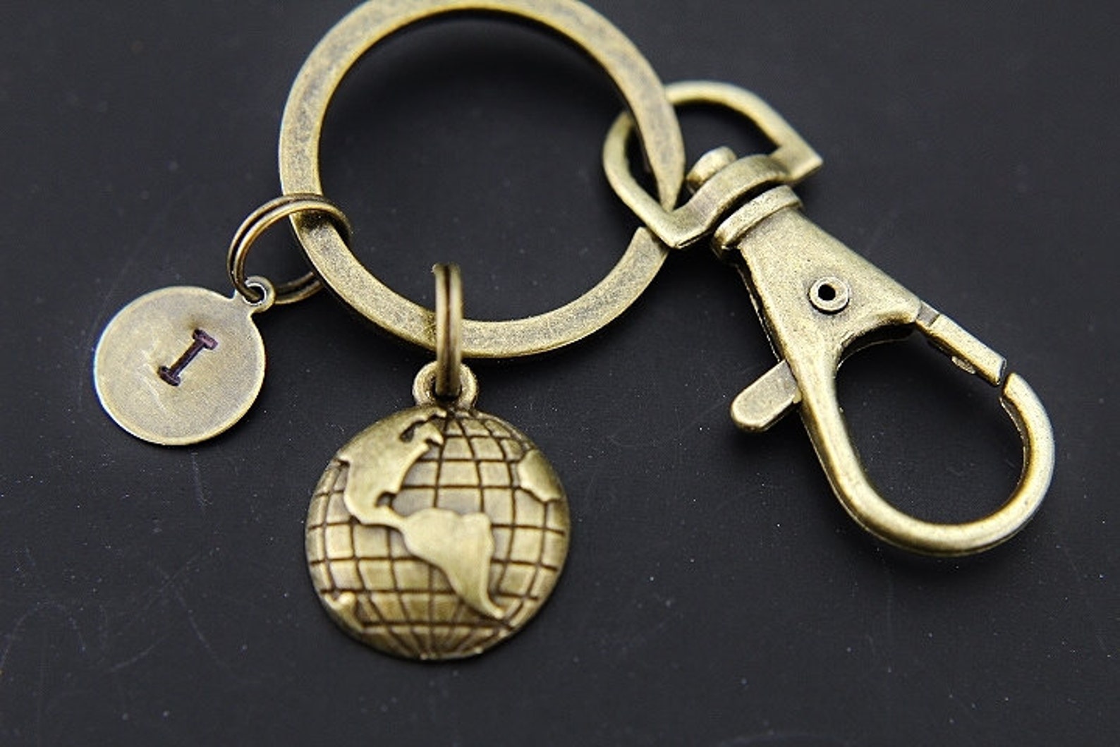 Globe Charm Keychain Bronze Globe Charm Globe Keychain Earth Etsy