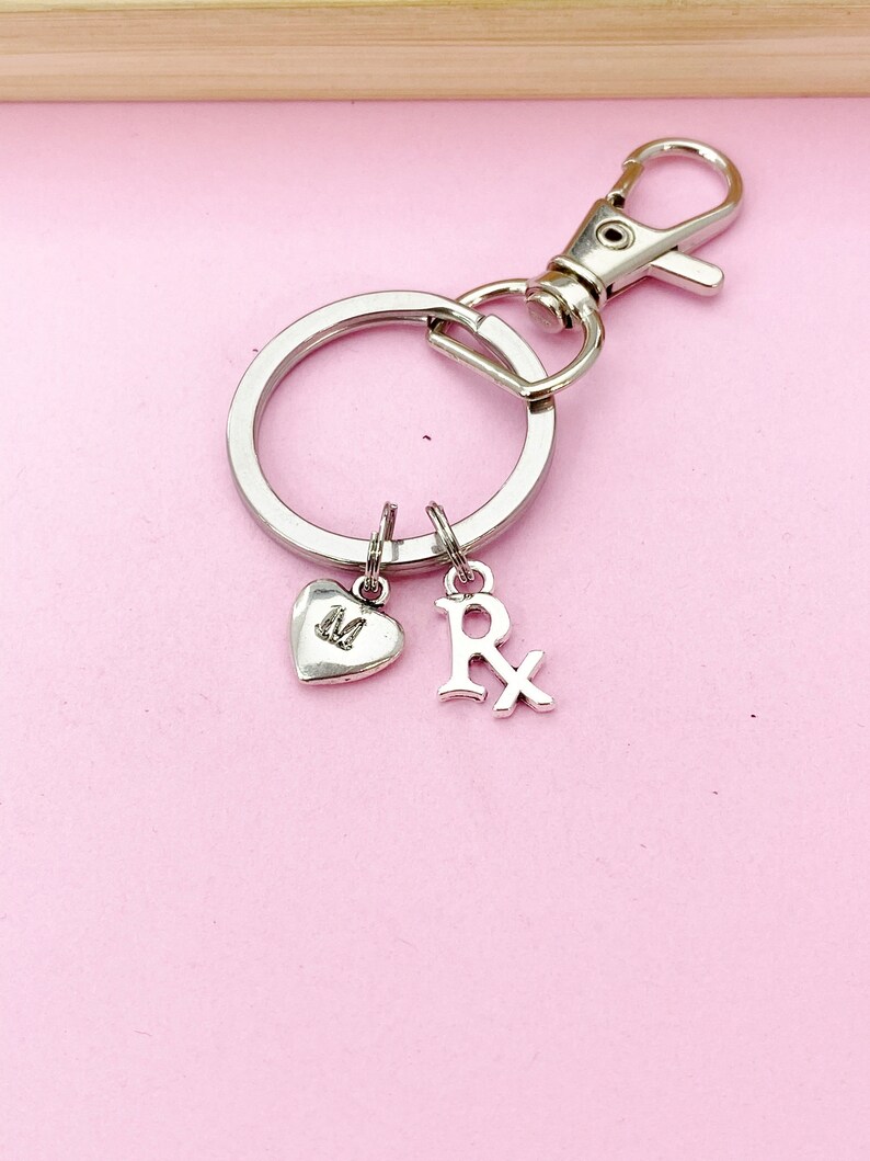 Silver RX Keychain, Personalized Initial Gift, N2239T - Etsy