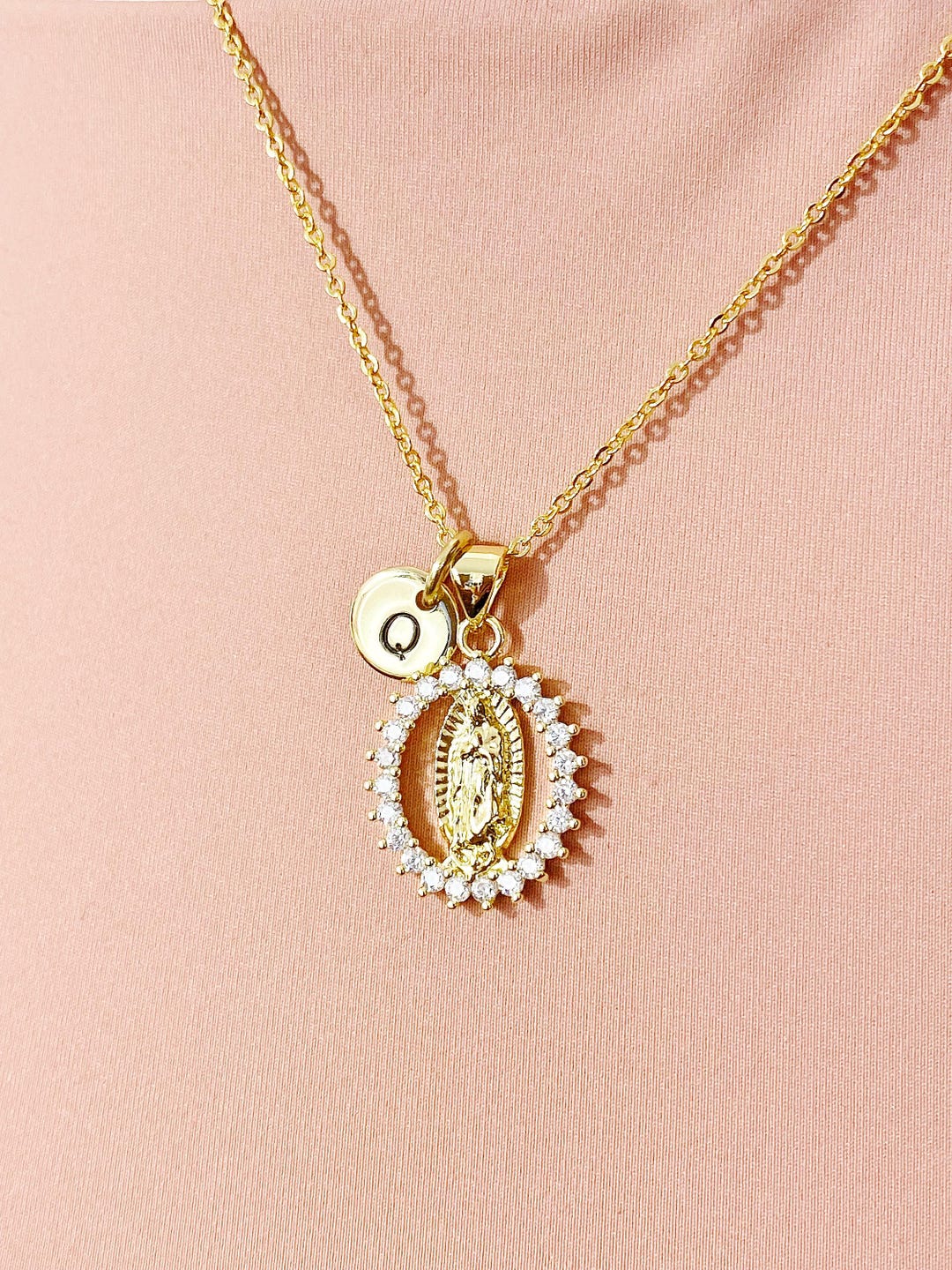 Gold Virgin Mary Lady of Guadalupe Cubic Zirconia Pendant Necklace ...