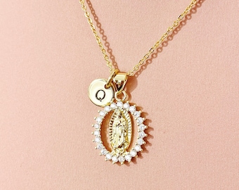 Gold Virgin Mary Lady of Guadalupe Cubic Zirconia Pendant Necklace – Faith Gift Jewelry, N6842