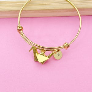 Gold Japanese Paper Bird Crane Bracelet, Personalized Gift, N1470