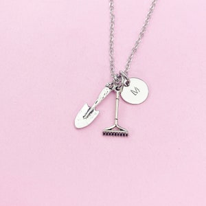 Silver Shovel Rake Charm Necklace, N1895