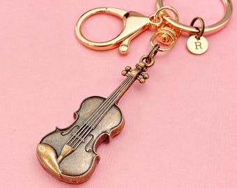 Violin Keychain, Personalized Initial Charm, Music Gift
