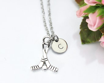 Hockey Necklace, Silver Hockey Stick Charm Necklace, Hockey Charm, Hockey Stick Charm, Hockey Mom's Gift, Hockey Player Gift, N156