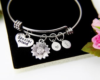 Special Friend Bracelet, Sunflower Charm, Special Friend Charm, Special Friend Gift, Personalized Gift, N966