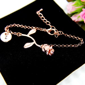 Rose Gold Rose Charm Bracelet, June Birthday Jewelry Gift image 6