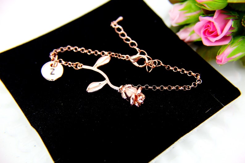 Rose Gold Rose Charm Bracelet, June Birthday Jewelry Gift image 6