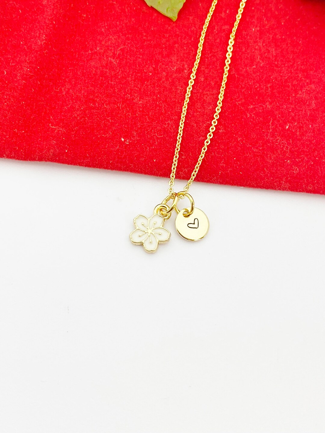 Gold Japanese Cherry Blossom Necklace, Tiny Sakura Flower, Personized