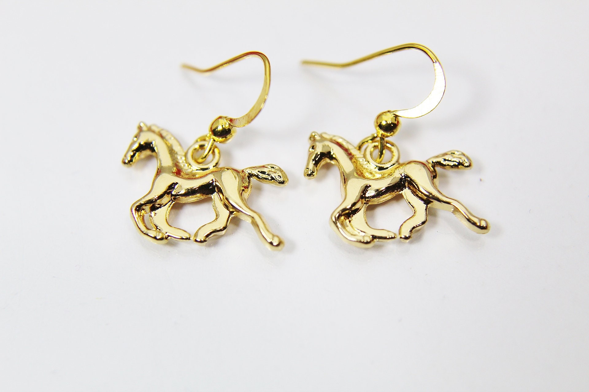 14K Yellow Gold Horse Earrings main image 1