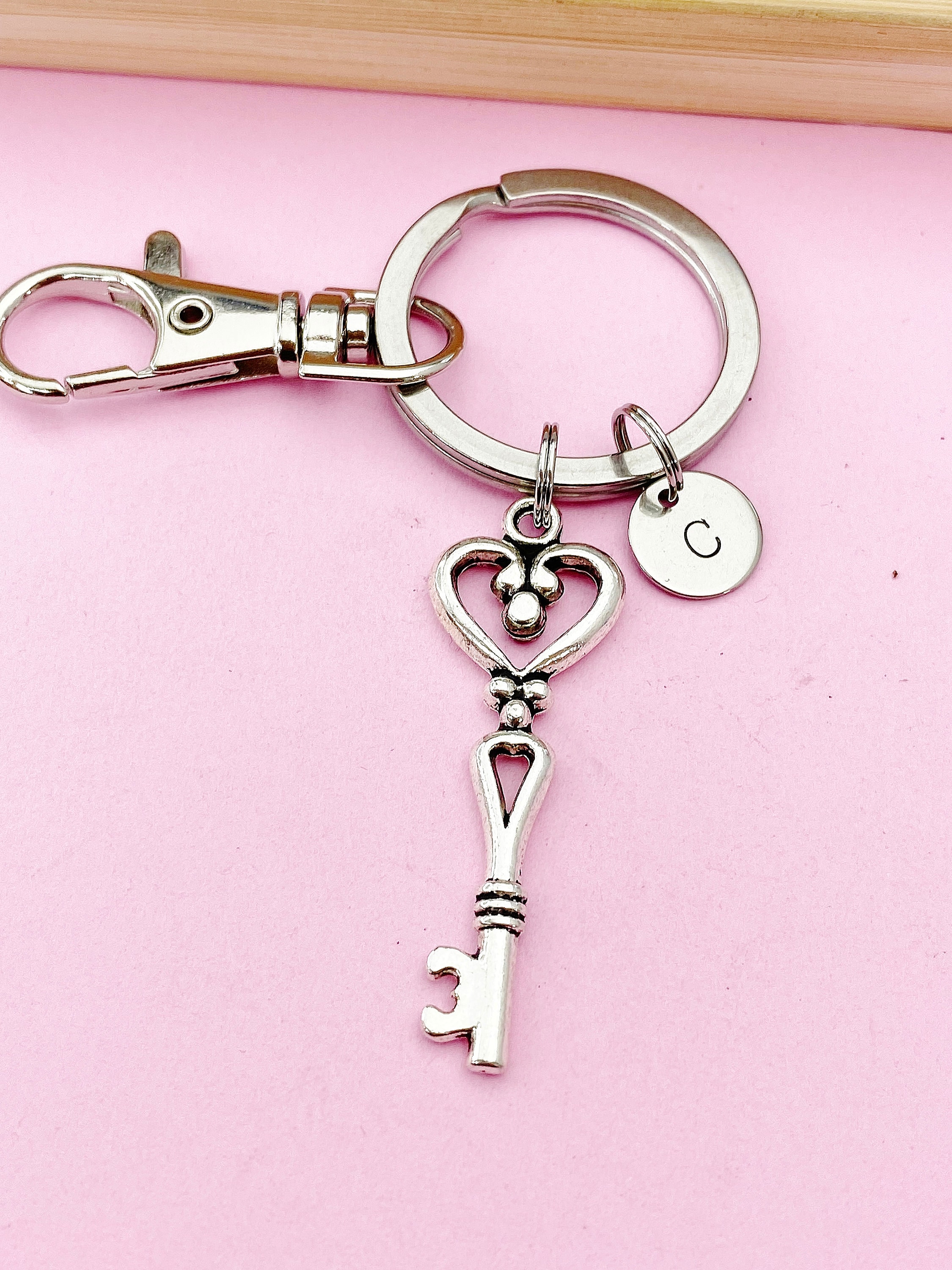 Silver Heart Key Charm Keychain, N1088 - Etsy