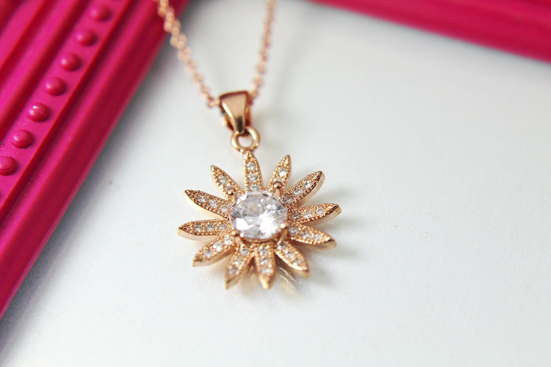 Rose Gold Daisy Necklace, Rose Gold Daisy Charm, Spring Gift