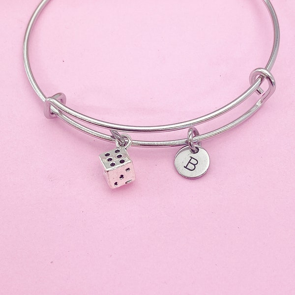 Silver Dice Charm Bracelet Bunco Club Luck Gifts Ideas Personalized Customized Made to Order, AN763