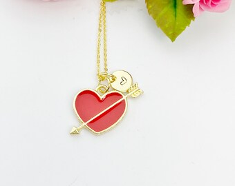 Valentine Gift for Girlfriends from Boyfriends, Red Heart Cupid Arrow Necklace, Personized Gift, N5112