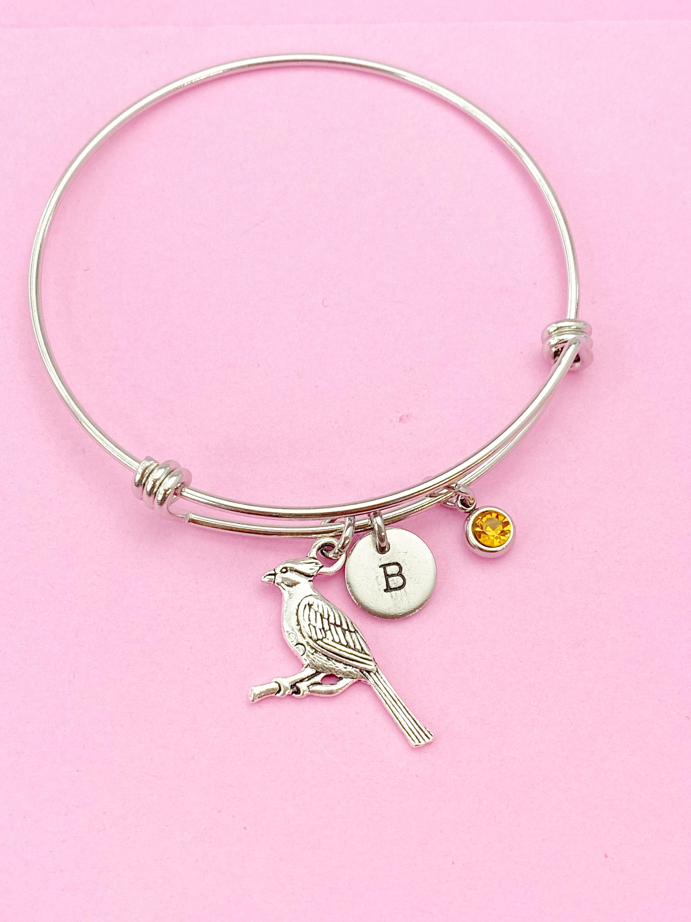Silver Cardinal Charm Bracelet, Cardinal Bird Charm, N1022A