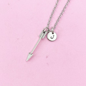 Silver Arrow Sagittarius Charm Necklace, Personalized Gift, N1544