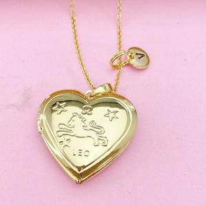 Gold Leo Locket Necklace, Love, Keepsake Photo Frame, N4048